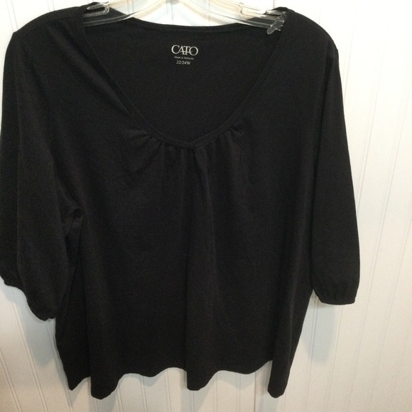 Cato Tops - Cato Womens Plus Size Black Top Elastic Sleeve Size 22/24W